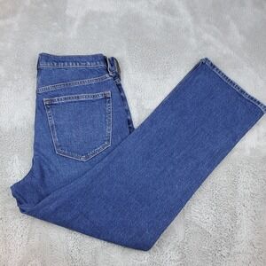 J. Crew Mid Rise Flare‎ Crop Womens Jeans Sz 27 Blue Button Fly Pants Dark Wash